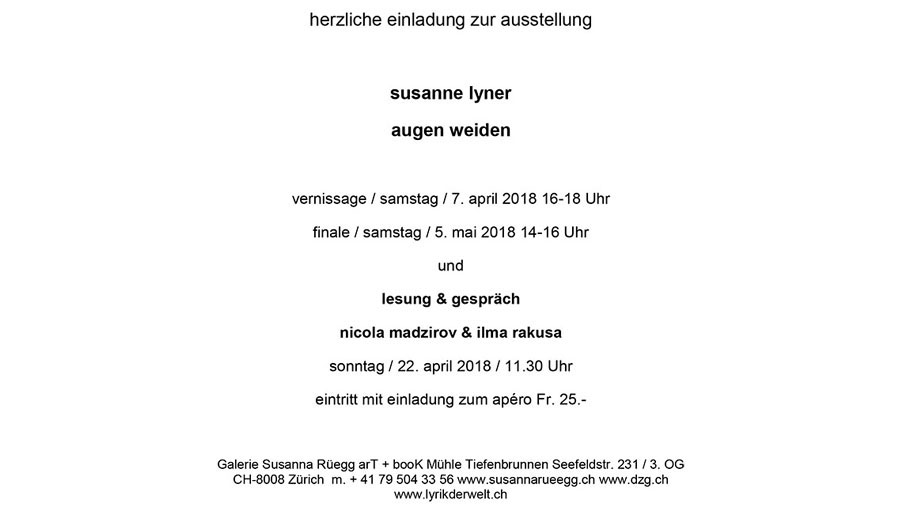 Galerie Susanna Rüegg, Zürich zeigt Arbeiten von Susanne Lyner Galerie Susanna Rüegg, Zürich zeigt Arbeiten von Susanne Lyner